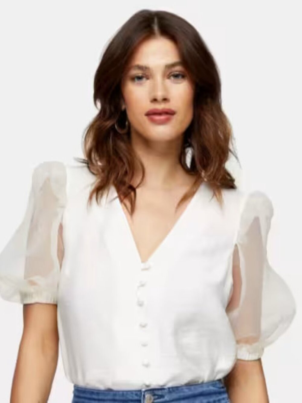 NWT Topshop Ivory Organza Sleeve Button Through Blouse US 6 Meghan Markle ASO